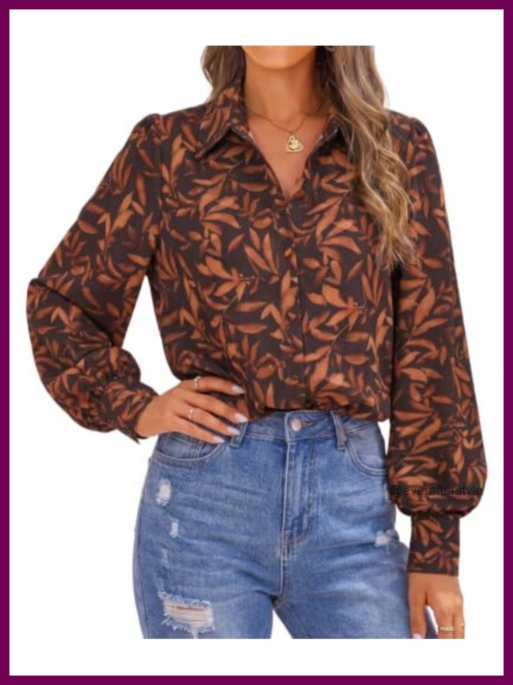 Women's Button Down Blouse Long Sleeve Floral Casual Work Top